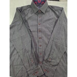 SEC.119 NYC Men's Large Gray Button Down Shirt Red Contrast Trim Statement Style